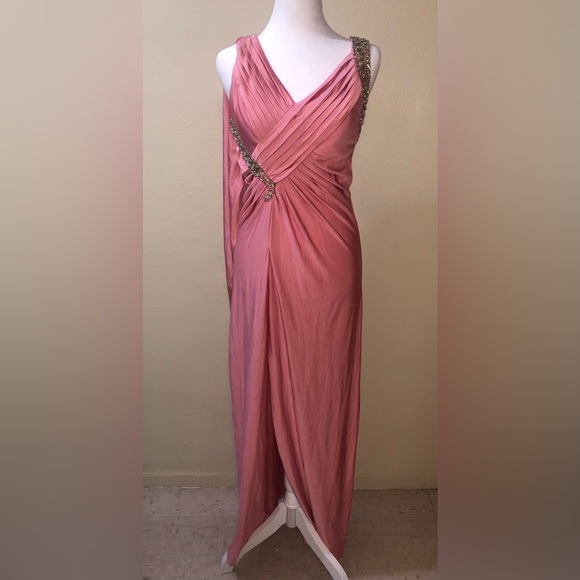 Gorgeous evening party dress. Yellow gems and a side cape. New without tags! - Picture 1 of 11